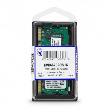 Kingston KVR667D2S5/1G Memoria RAM da 1 GB, 667 MHz, DDR2, Non-ECC CL5 SODIMM, 200-pin